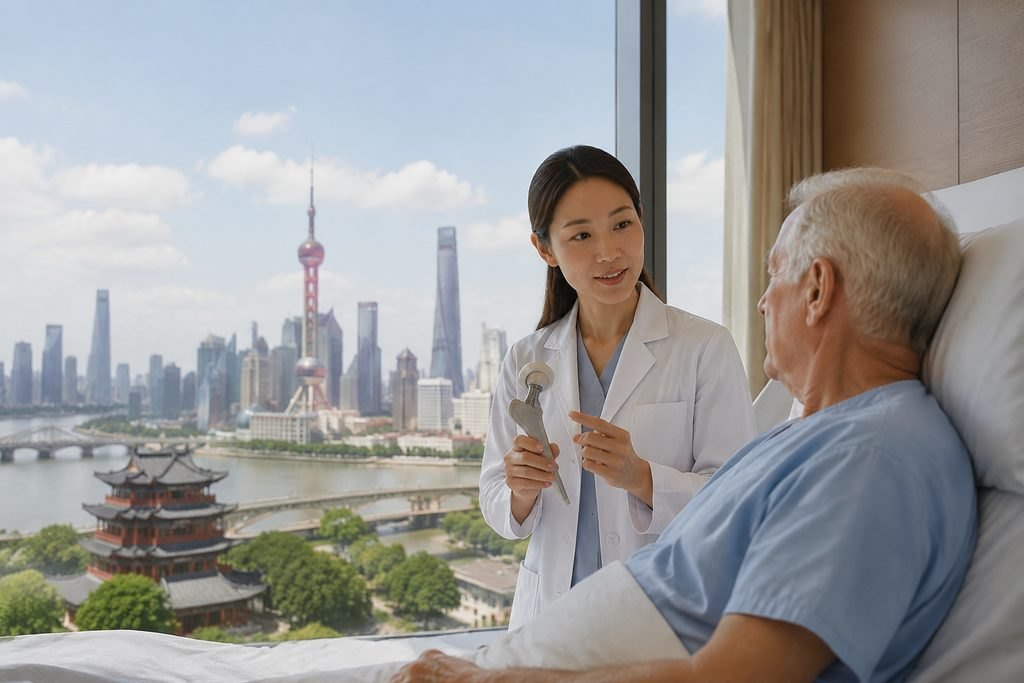 Illustrative image: A doctor discusses treatment with a patient in a hospital room overlooking a city skyline.