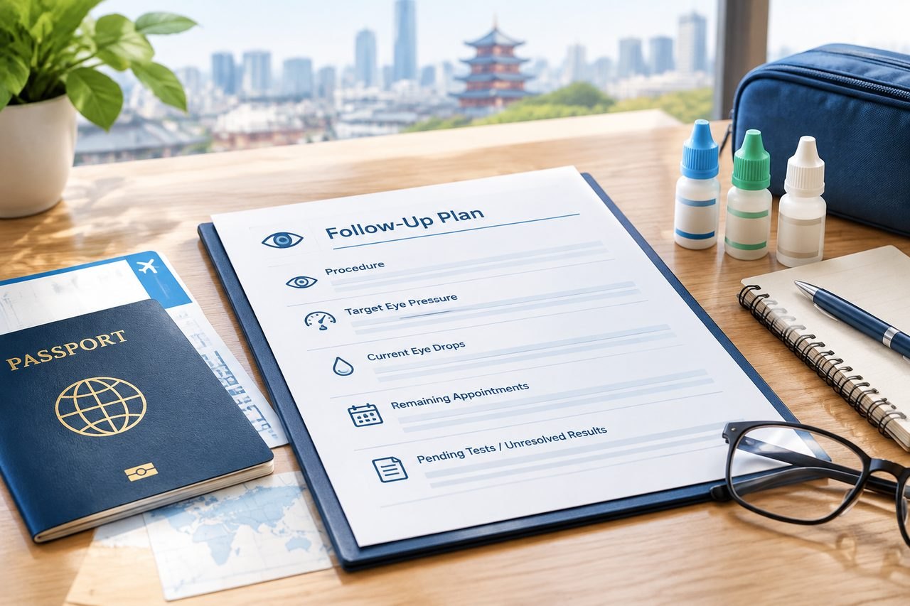 AI illustration: Returning Home After Glaucoma Surgery in China: Sharing the Follow-Up Plan