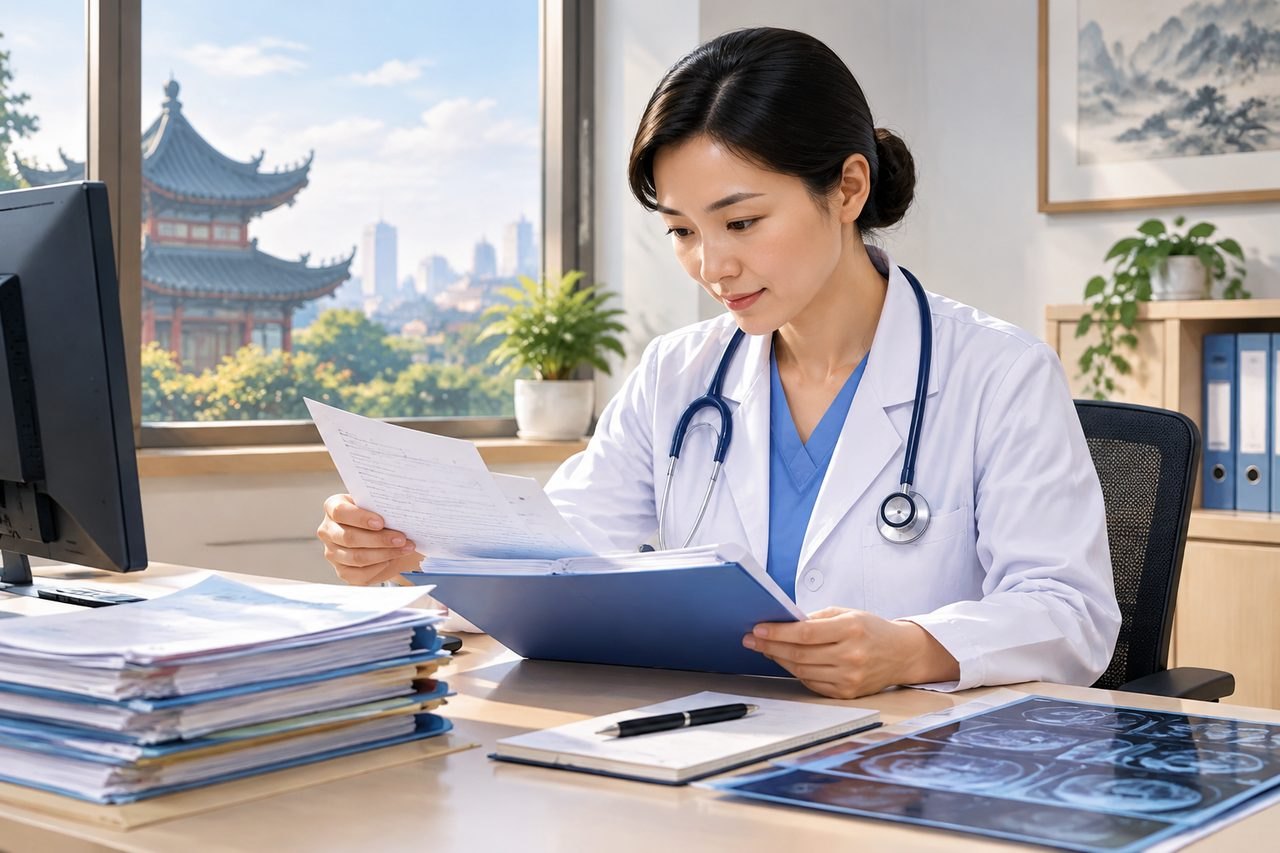 Editorial illustration: Post-Treatment Health Reviews in China: Avoiding Unnecessary Repeat Tests