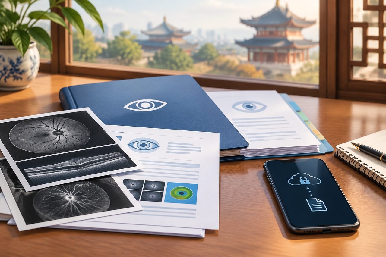 Editorial illustration: Eye Health Checks in China: Sharing Results With Your Doctor at Home