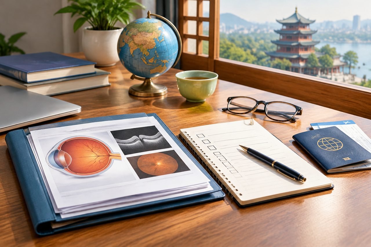 Editorial illustration: Macular Surgery in China: Communicating With Your Home Medical Team