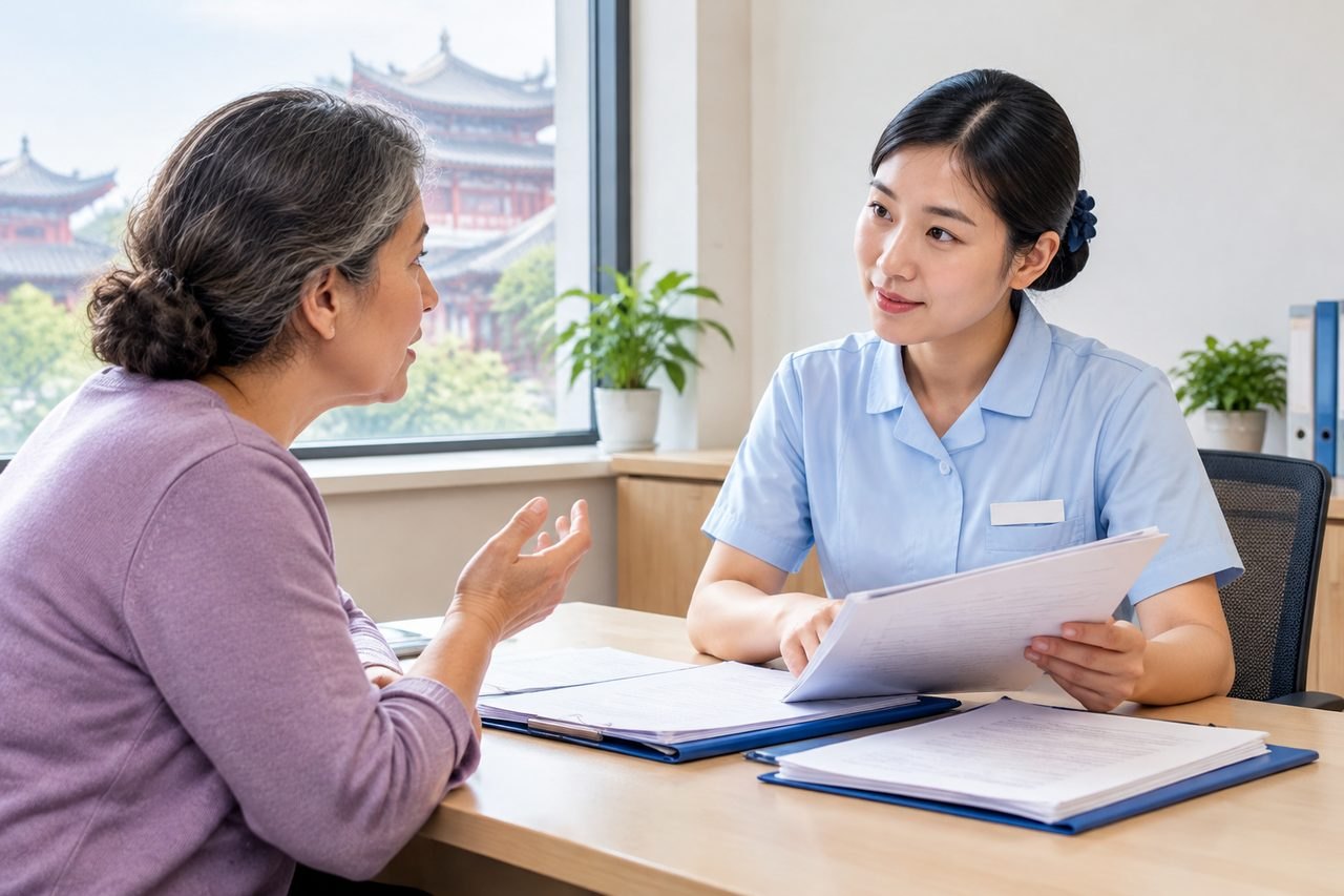 AI illustration: A healthcare consultation taking place between a medical professional and a patient in a clinic setting.