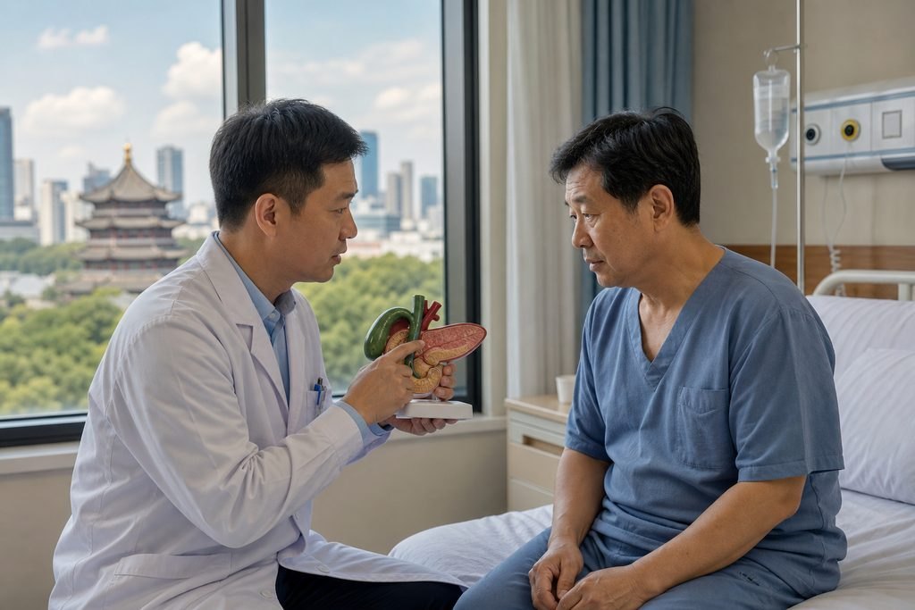 Editorial illustration: Bile Duct Stenting in China: Communicating With Your Home Medical Team