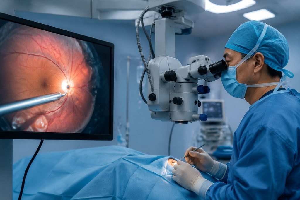 Editorial illustration: Vitrectomy in China: Separating Medical and Travel Timelines