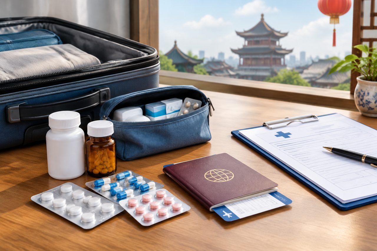 Editorial illustration: Carrying Medicines for a Family Member into China: What to Check