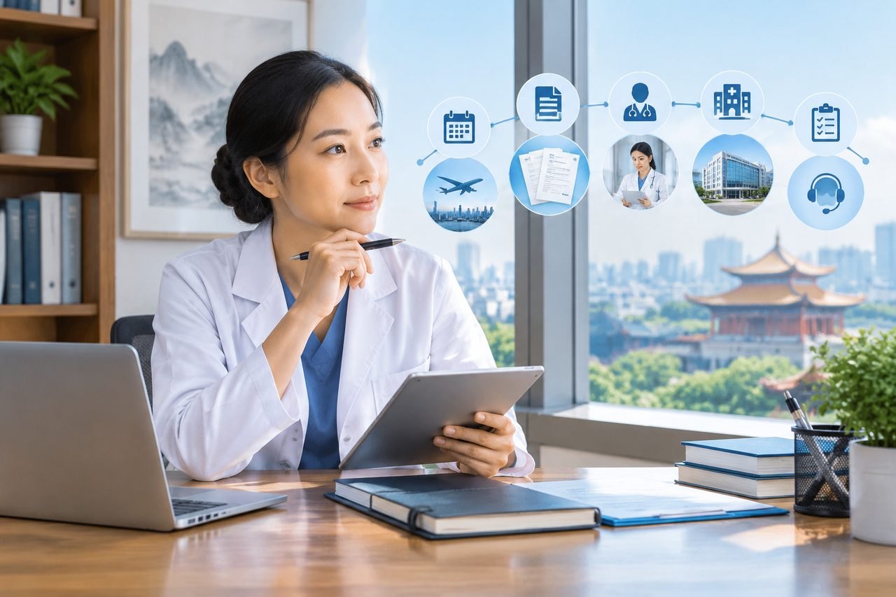 Editorial illustration: Health Checkups During a Business Trip in China: Planning Late Reports
