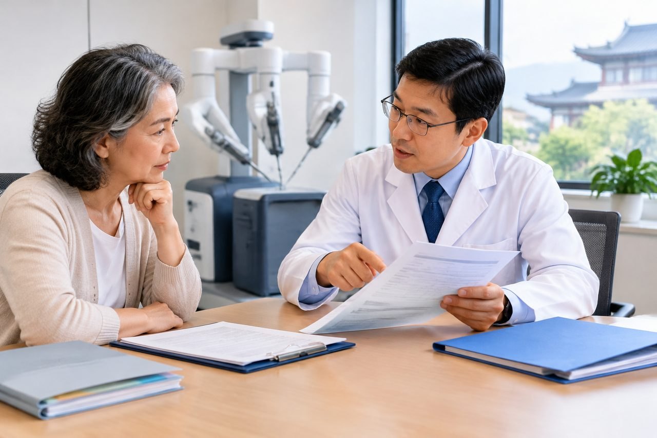 AI illustration: A doctor discusses medical information with a patient in a consultation room.