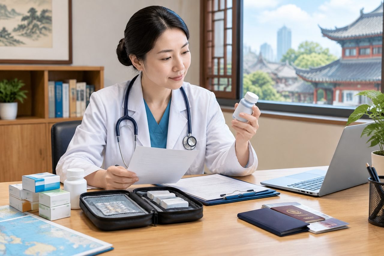 Editorial illustration: Medicine Packaging for China Travel: Labels and Documents to Keep
