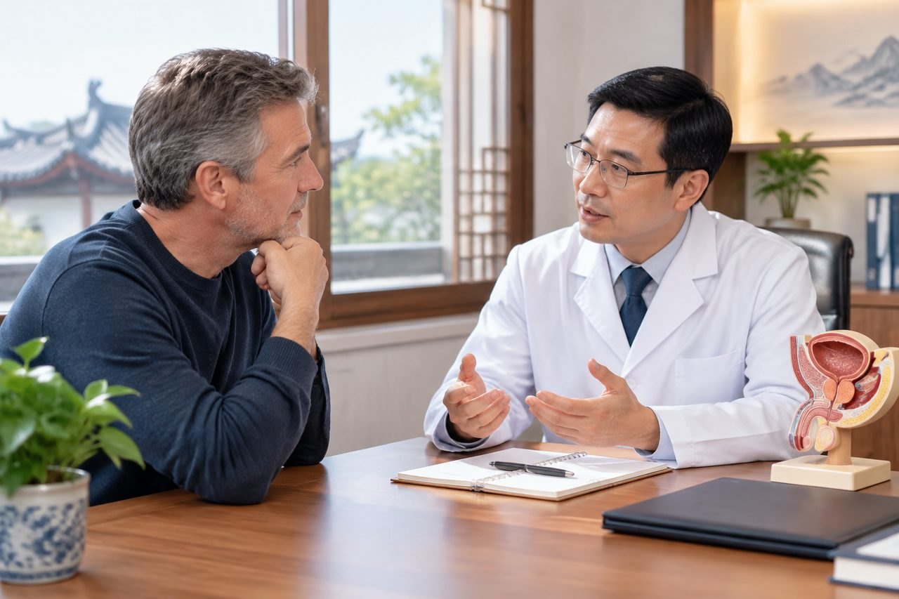 Illustrative image: A doctor discusses medical information with a patient in a consultation room.