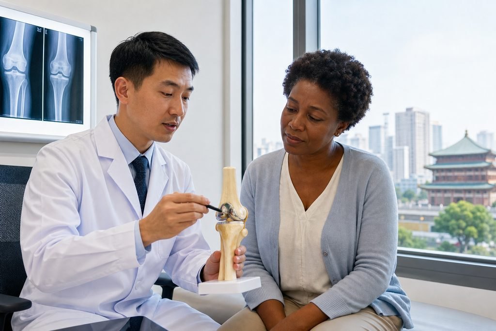 Editorial illustration: Total Knee Replacement in China: Obtaining a Written Follow-Up Plan
