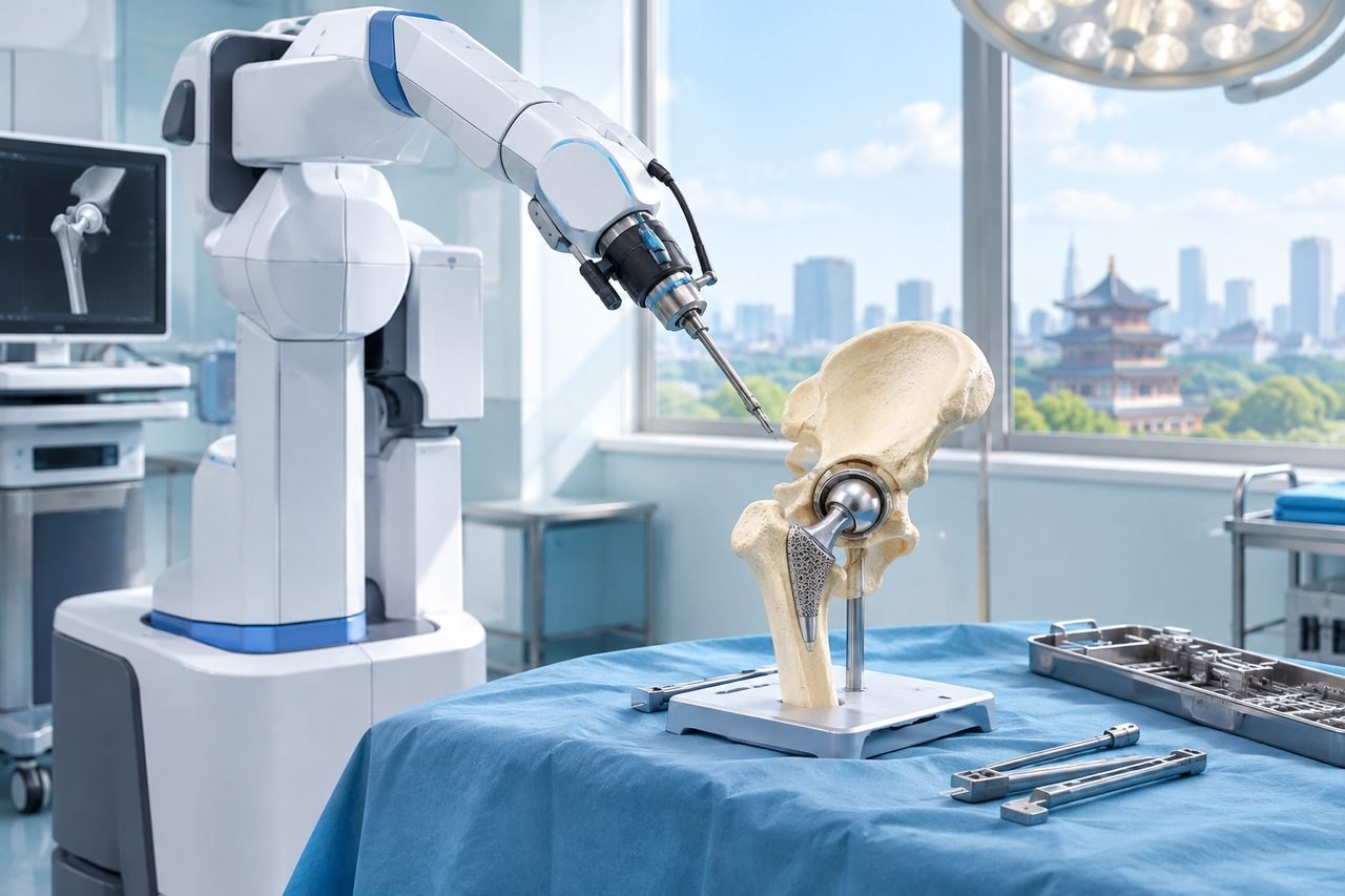 Editorial illustration: Robotic Hip Replacement in China: Questions About Technology Scope