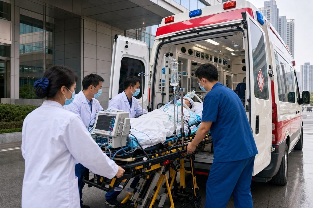 Editorial illustration: What to Confirm Before Moving Between Two Hospitals in China