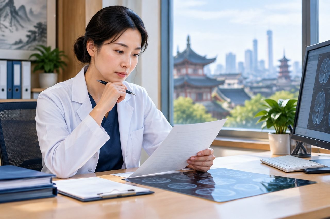 Editorial illustration: Health Checkups During a Business Trip in China: What Happens After an Unexpected Finding?