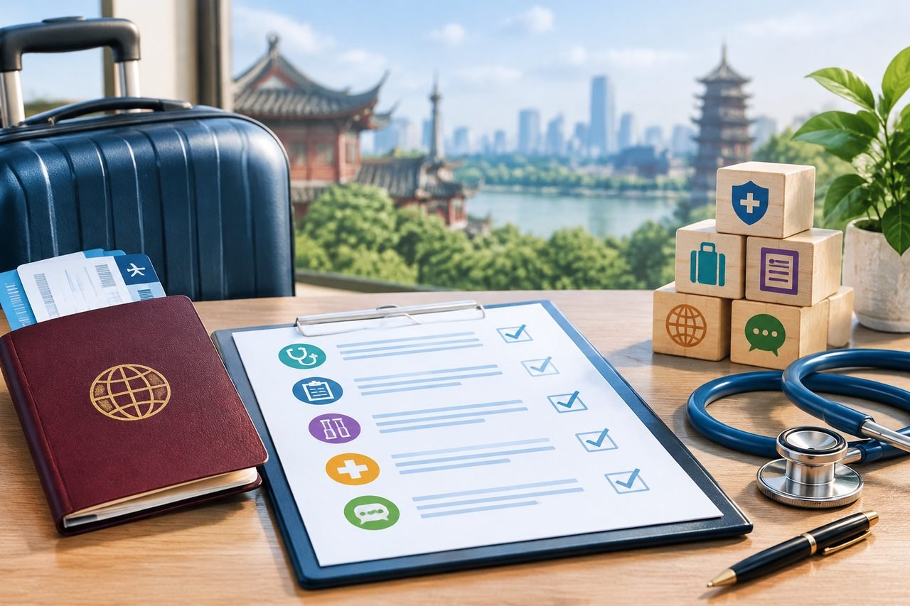 Editorial illustration: Health Checkups for Frequent Travellers in China: Preparation Instructions to Confirm