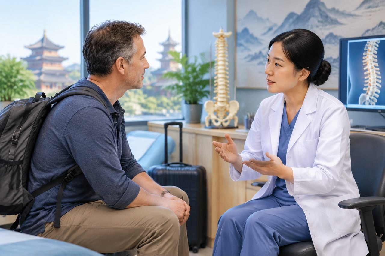 AI illustration: Travelling to China for Spinal Fusion: Questions About Assistance and Access