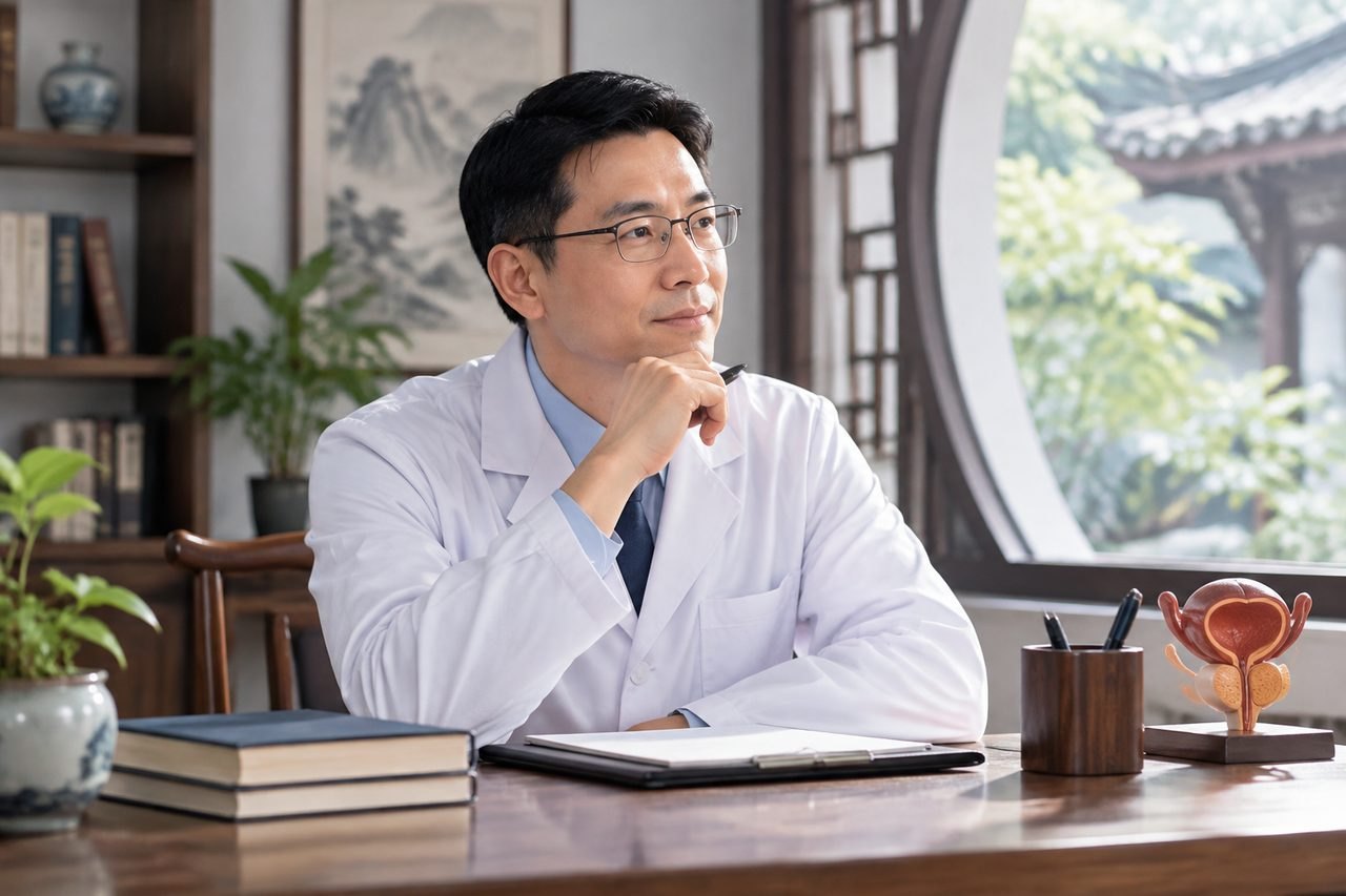 Illustrative image: A doctor in a white coat sits thoughtfully at a desk in a serene office setting.
