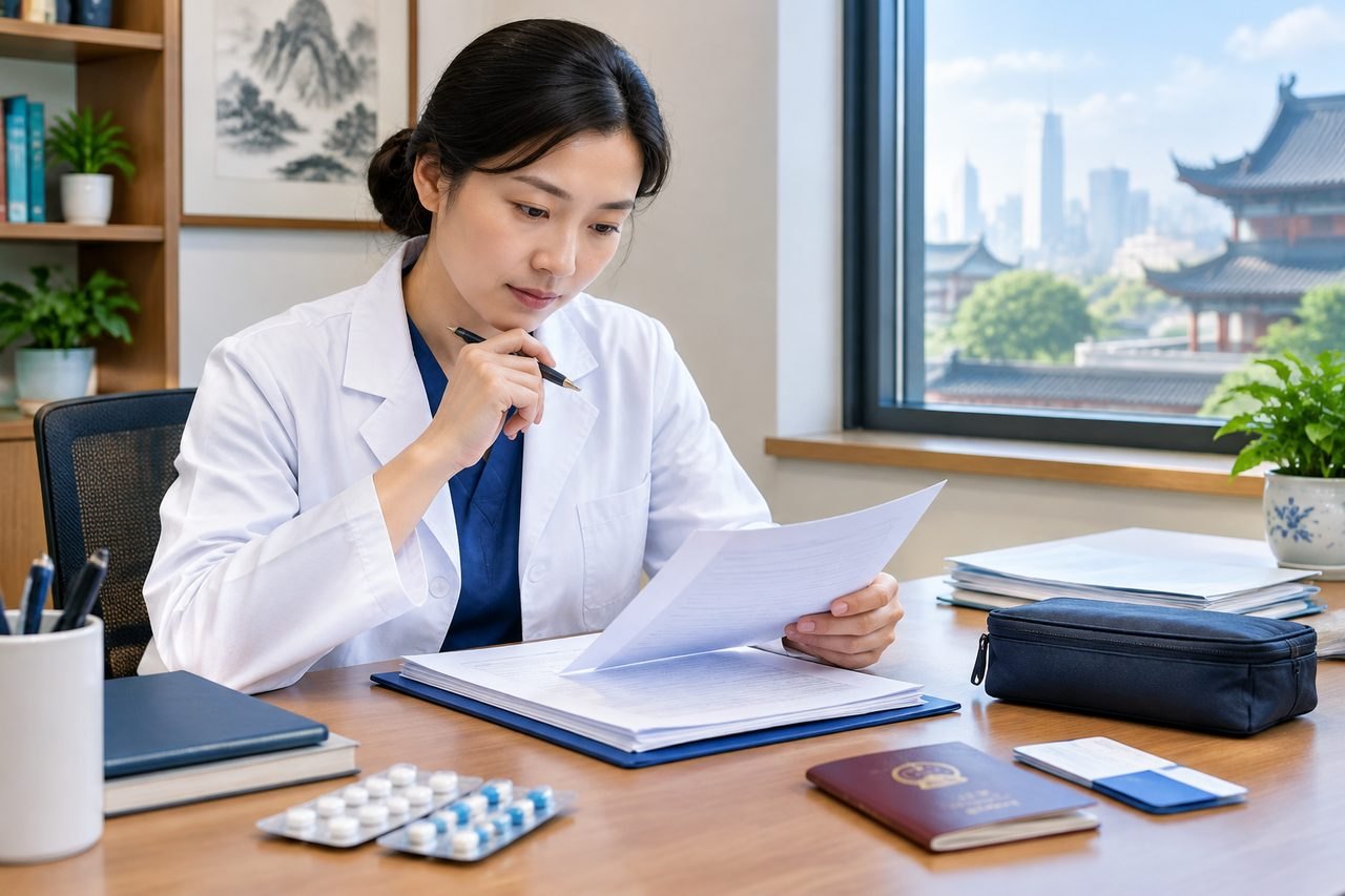 Editorial illustration: Prescribed Pain Medicines and China Entry: Documents to Clarify