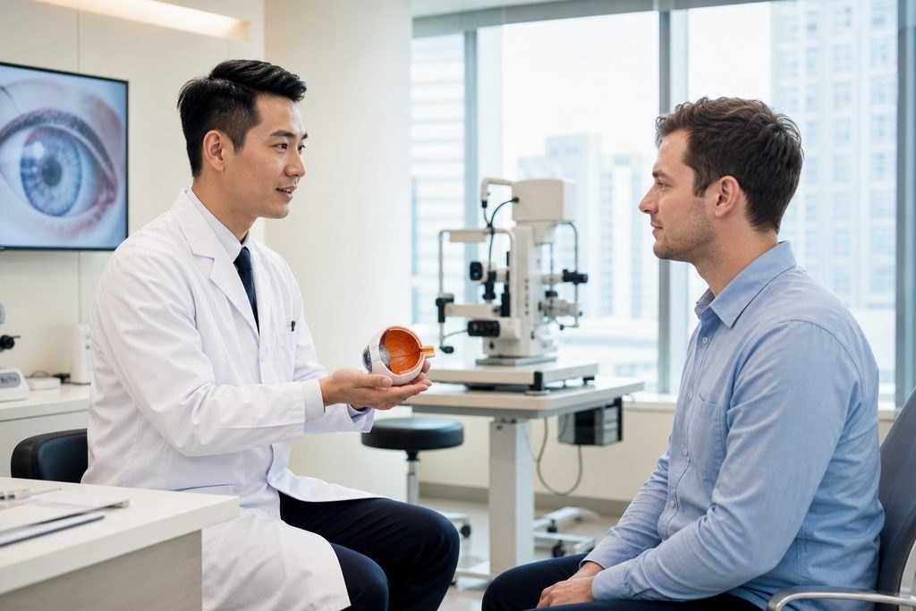 Editorial illustration: Laser Vision Correction in China: Questions About Risks and Alternatives