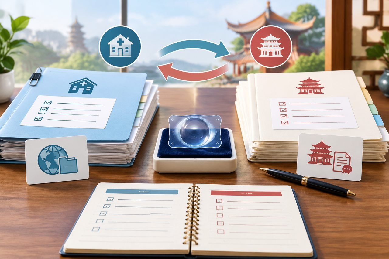Editorial illustration: ICL Eye Surgery in China: Communicating With Your Home Medical Team