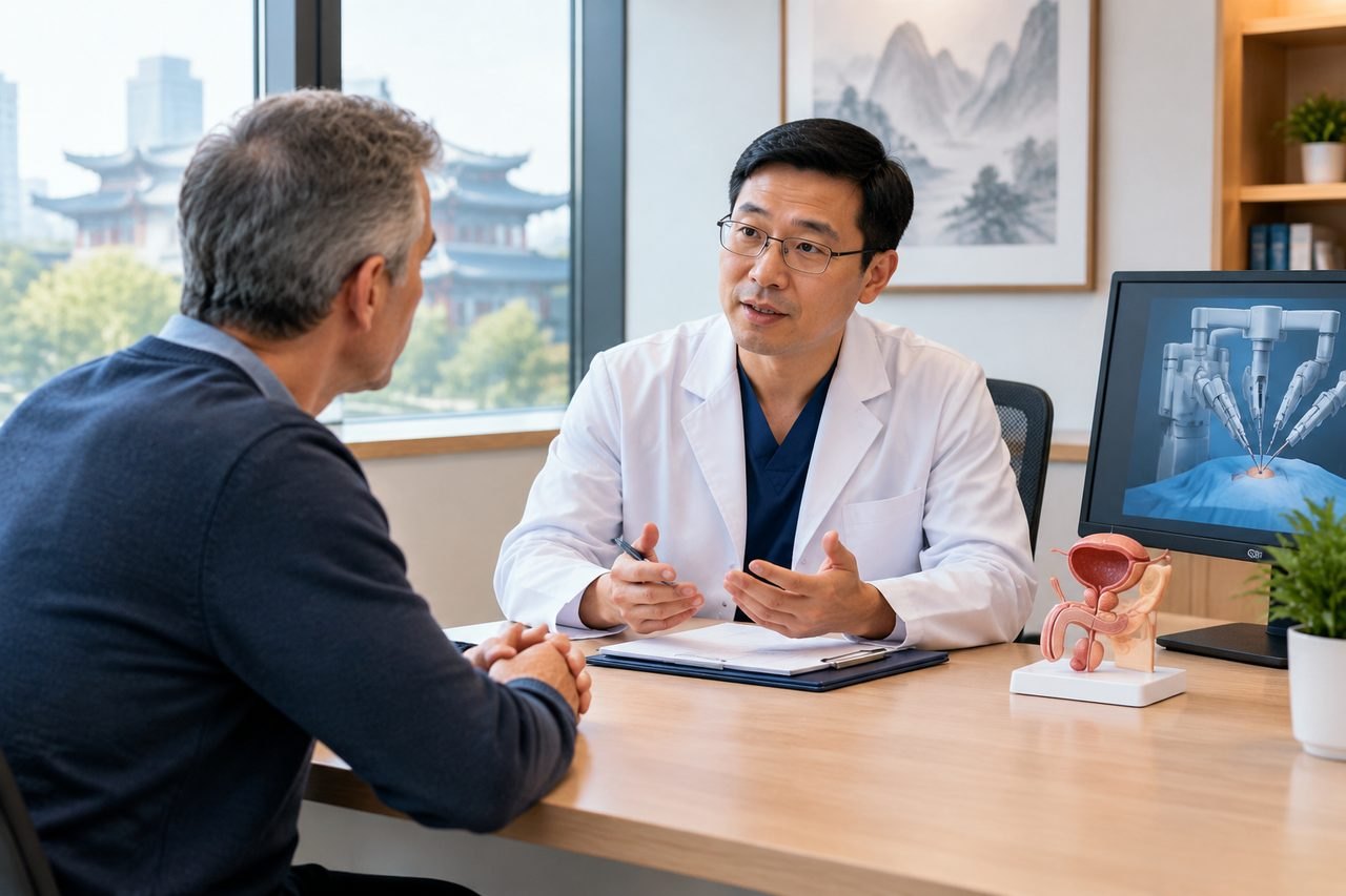 Illustrative image: A doctor discusses medical information with a patient in a consultation room.