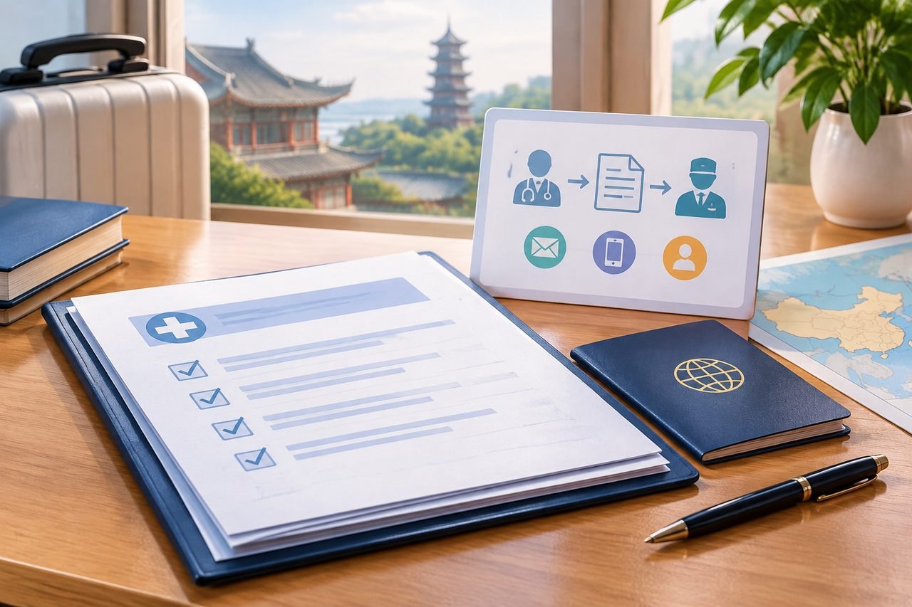Editorial illustration: Health Checks Before Elective Surgery in China: Receiving Reports After You Leave
