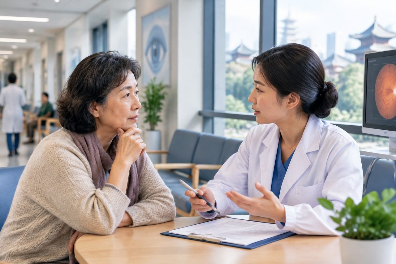 Illustrative image: A doctor discusses medical information with a patient in a clinic setting.