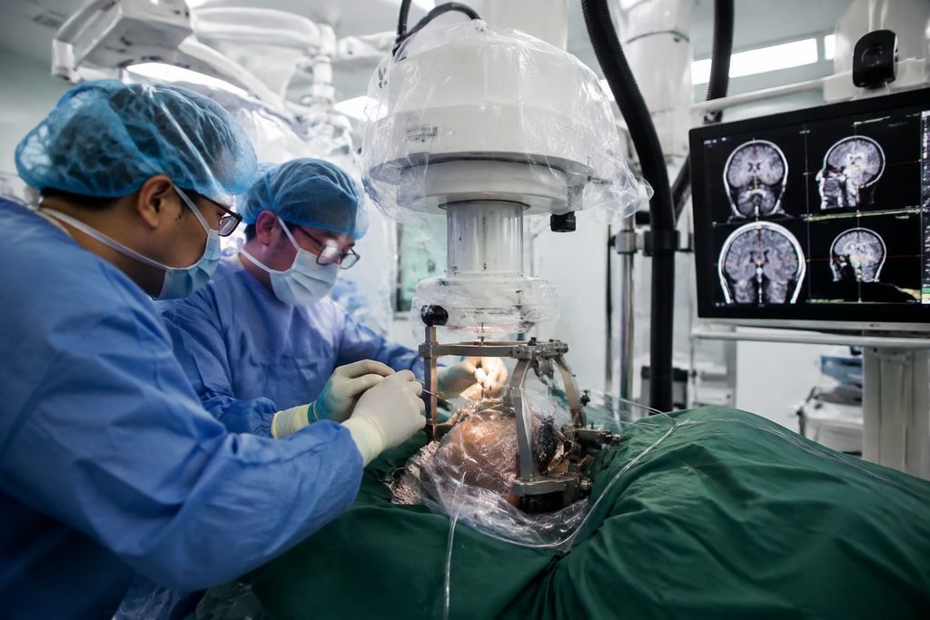 Illustrative image: Surgeons performing a procedure using advanced medical equipment in an operating room.