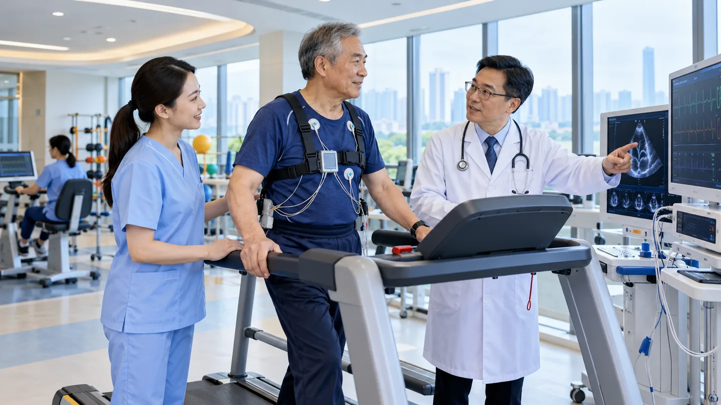 International patient completing monitored rehabilitation and medication follow-up for advanced heart failure