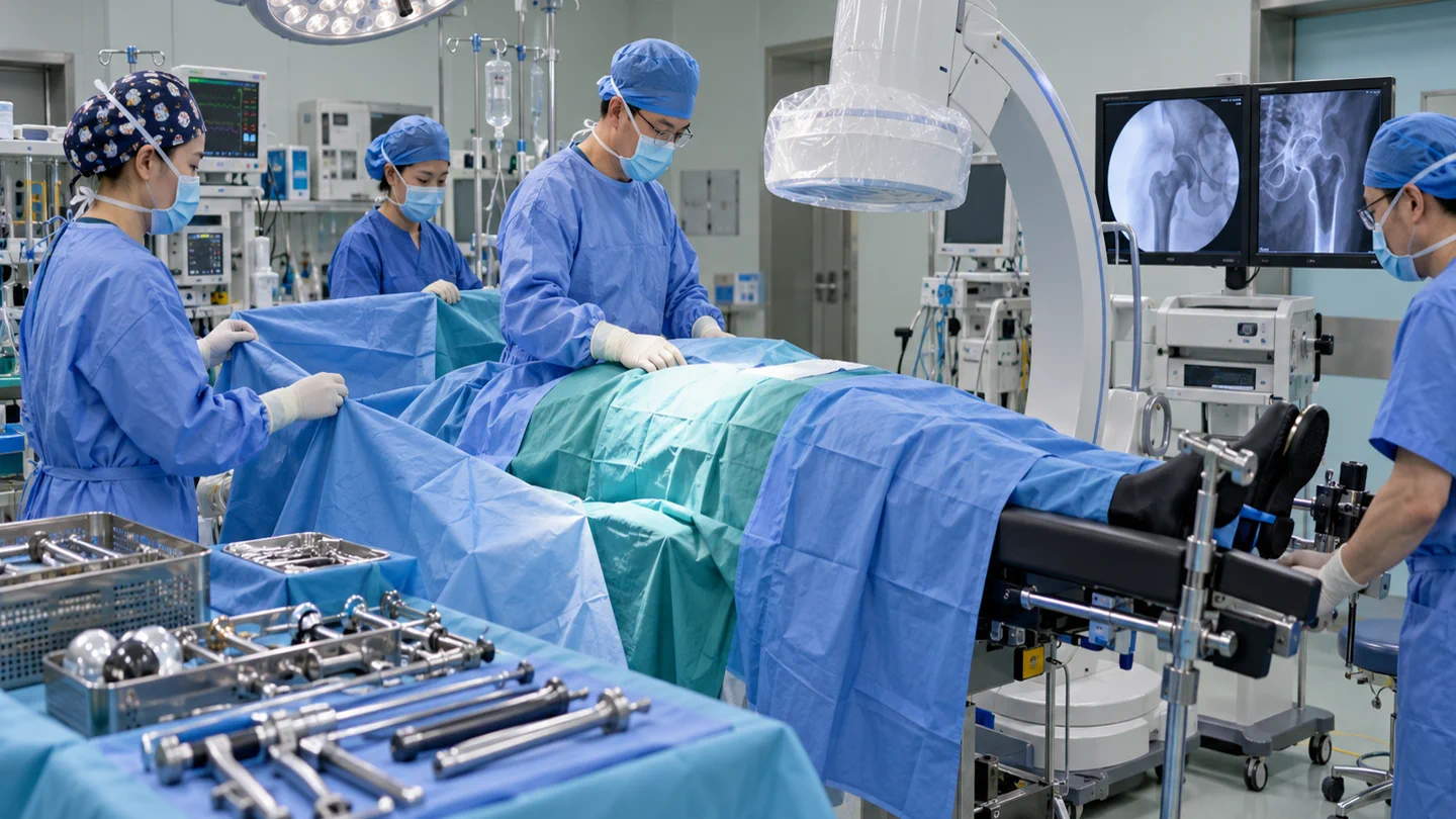 Operating-room preparation for anterior-approach hip replacement with a fully draped patient and imaging equipment