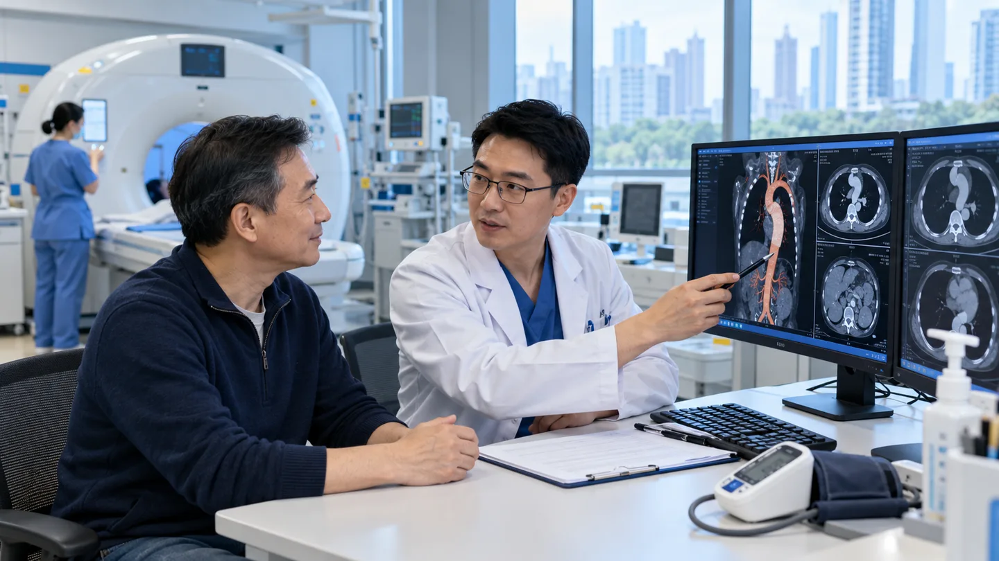 International patient attending lifelong CT surveillance and blood pressure review after aortic dissection repair