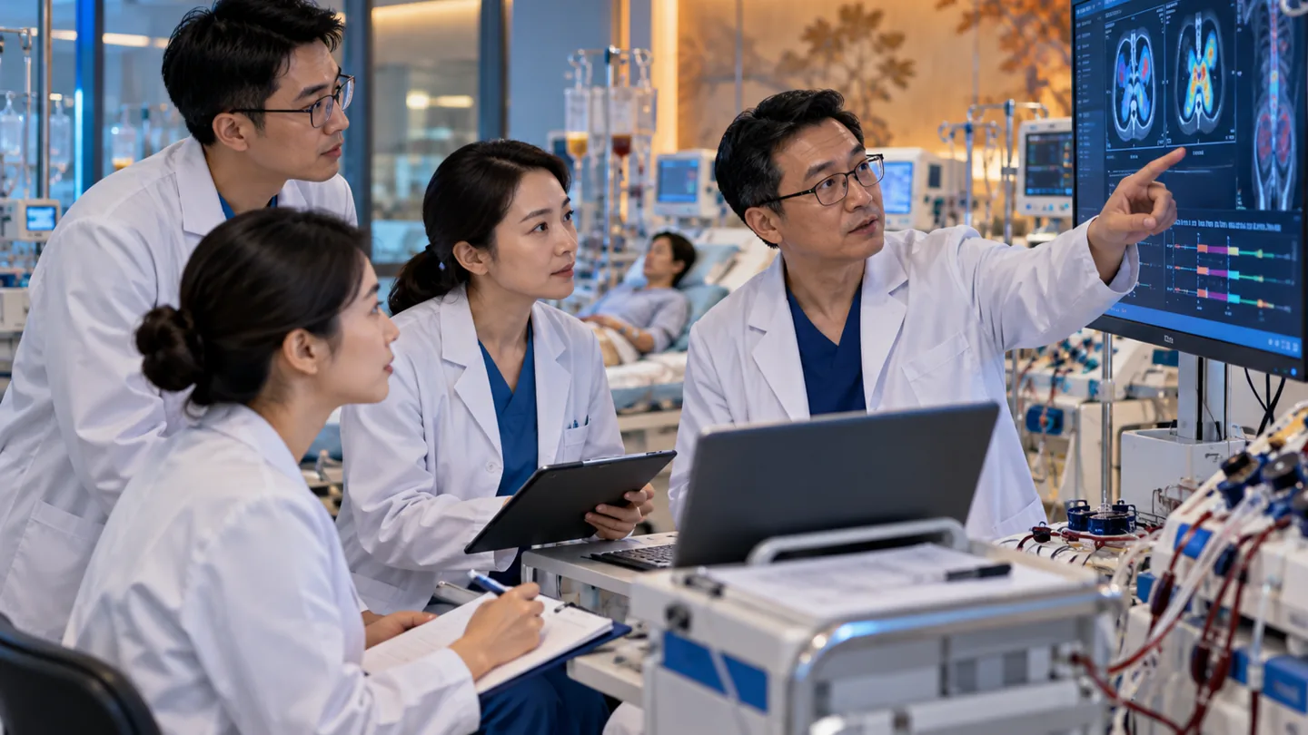 Chinese apheresis and transplant team reviewing cell collection and conditioning plan