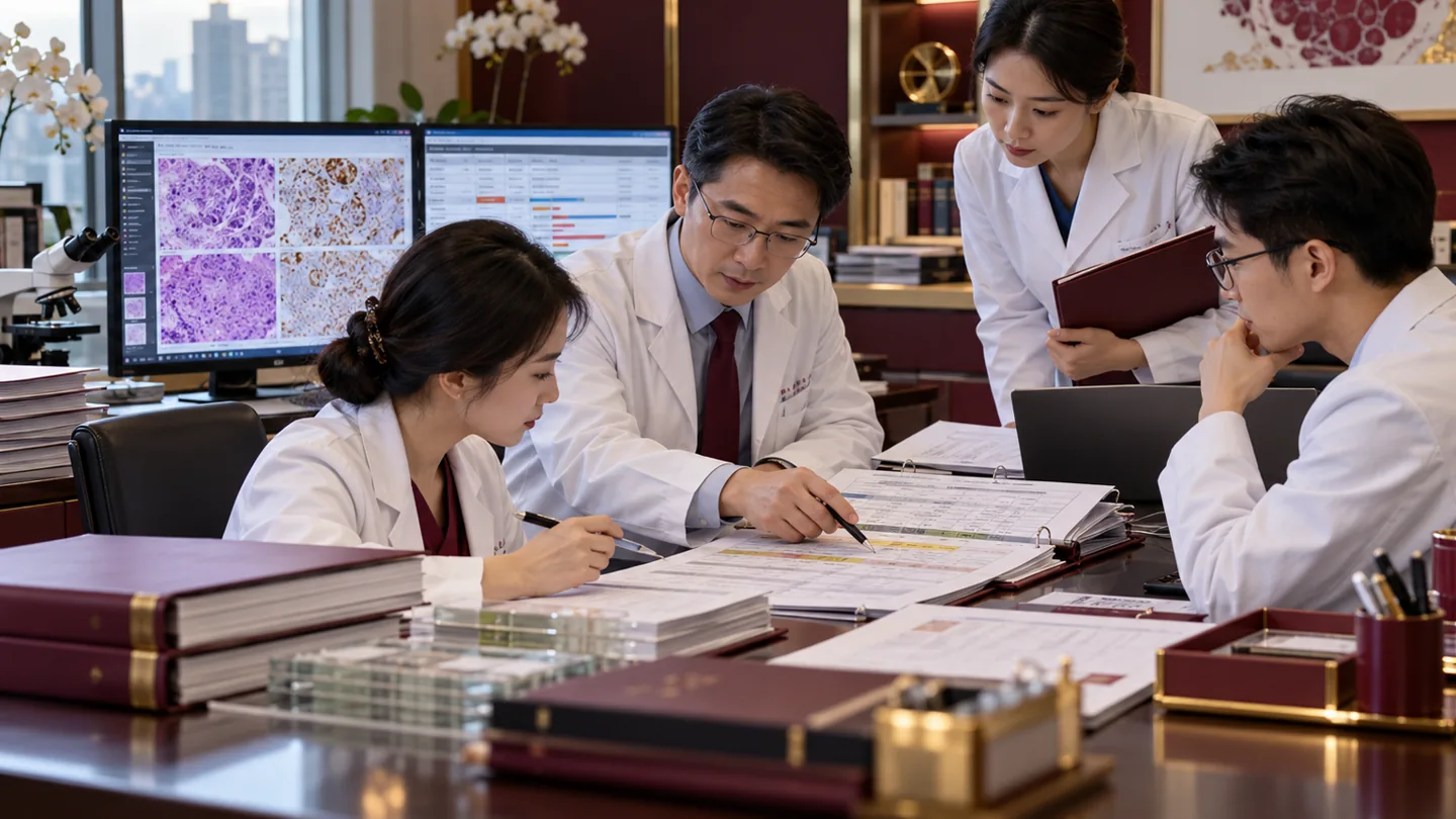 Chinese research team screening pathology biomarkers and prior treatment against trial criteria