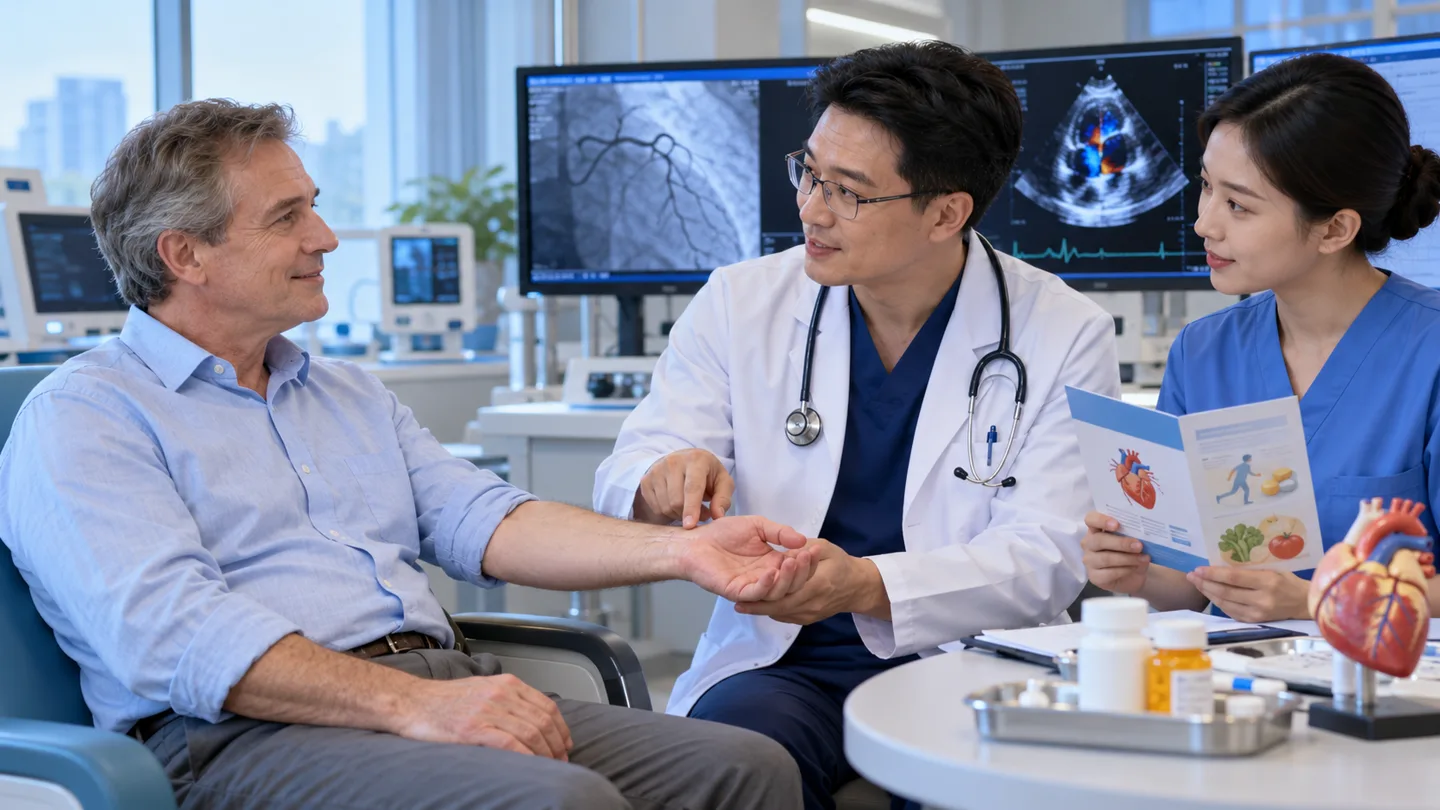 International patient receiving medication and wrist access follow-up after coronary PCI