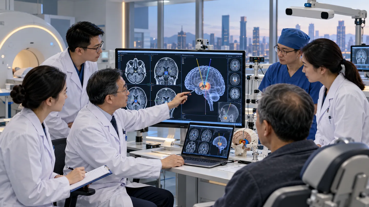 Chinese functional neurosurgery team planning stereotactic DBS lead placement with MRI