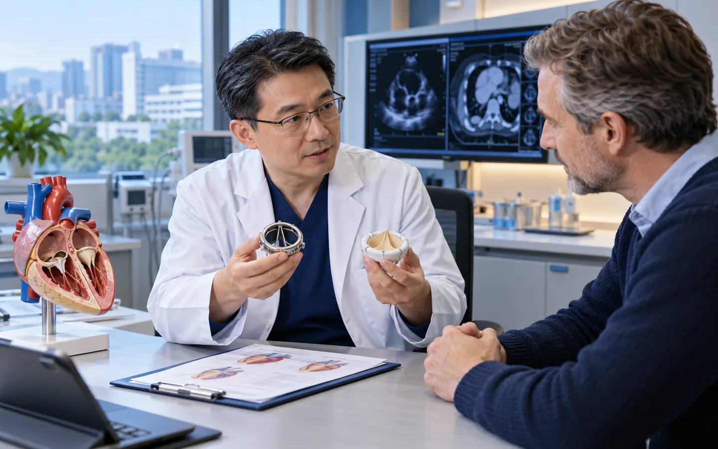 Chinese cardiac surgeon comparing mechanical and tissue valve replacement choices with an international patient
