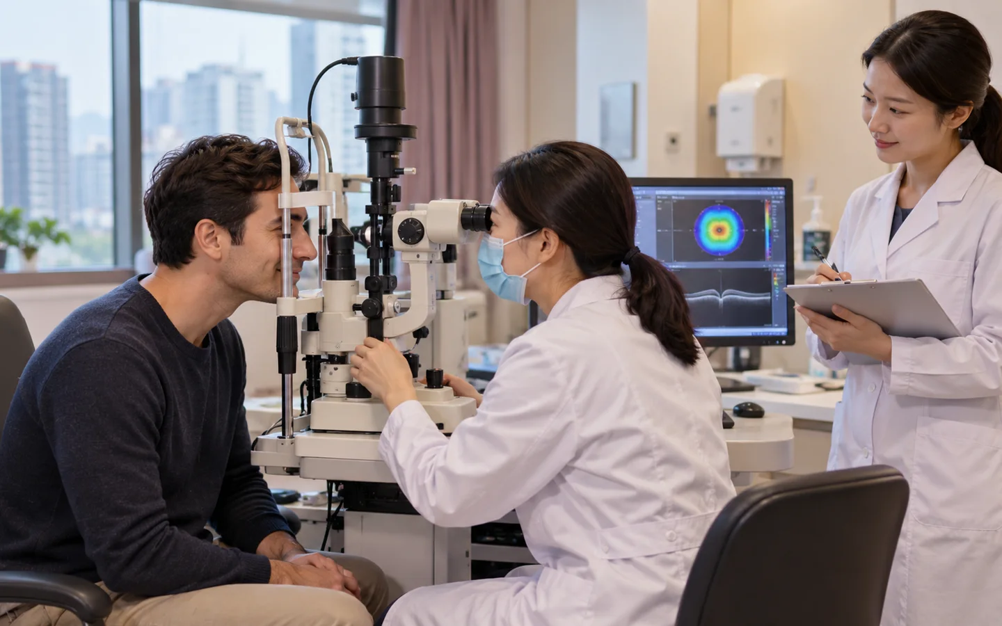 International adult patient completing visual acuity tear film and corneal healing review after laser vision correction