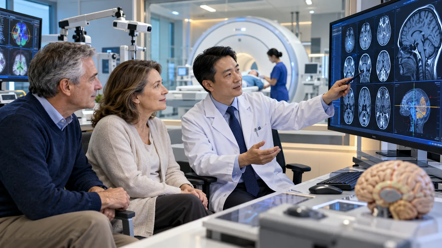 International patient completing vision neurologic and MRI follow-up after meningioma surgery
