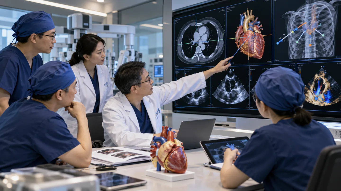 Chinese cardiac operating team planning video assisted or robotic access with CT imaging