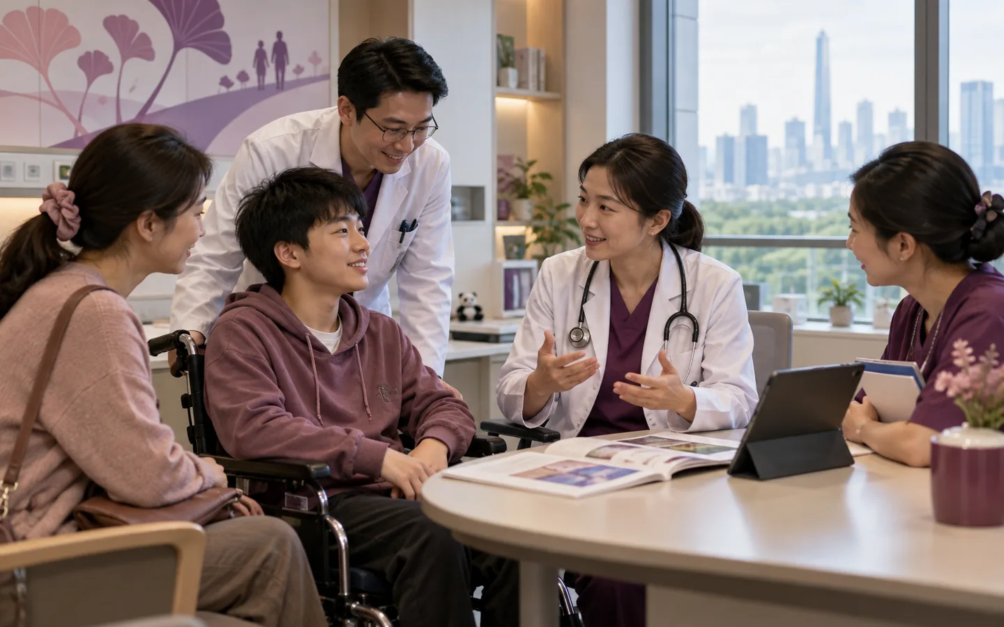 Chinese pediatric rare disease team preparing an adolescent and family for adult care