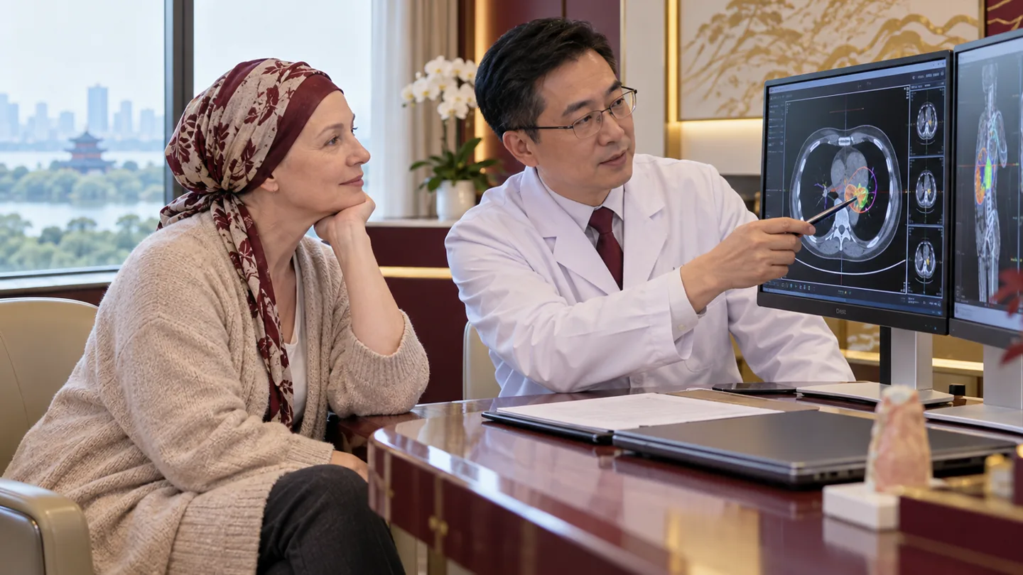 Chinese radiation follow-up consultation reviewing toxicity and response imaging