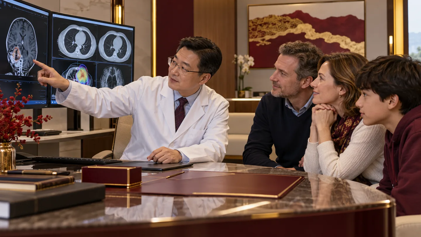 Chinese proton therapy follow-up visit comparing response imaging and normal tissue recovery