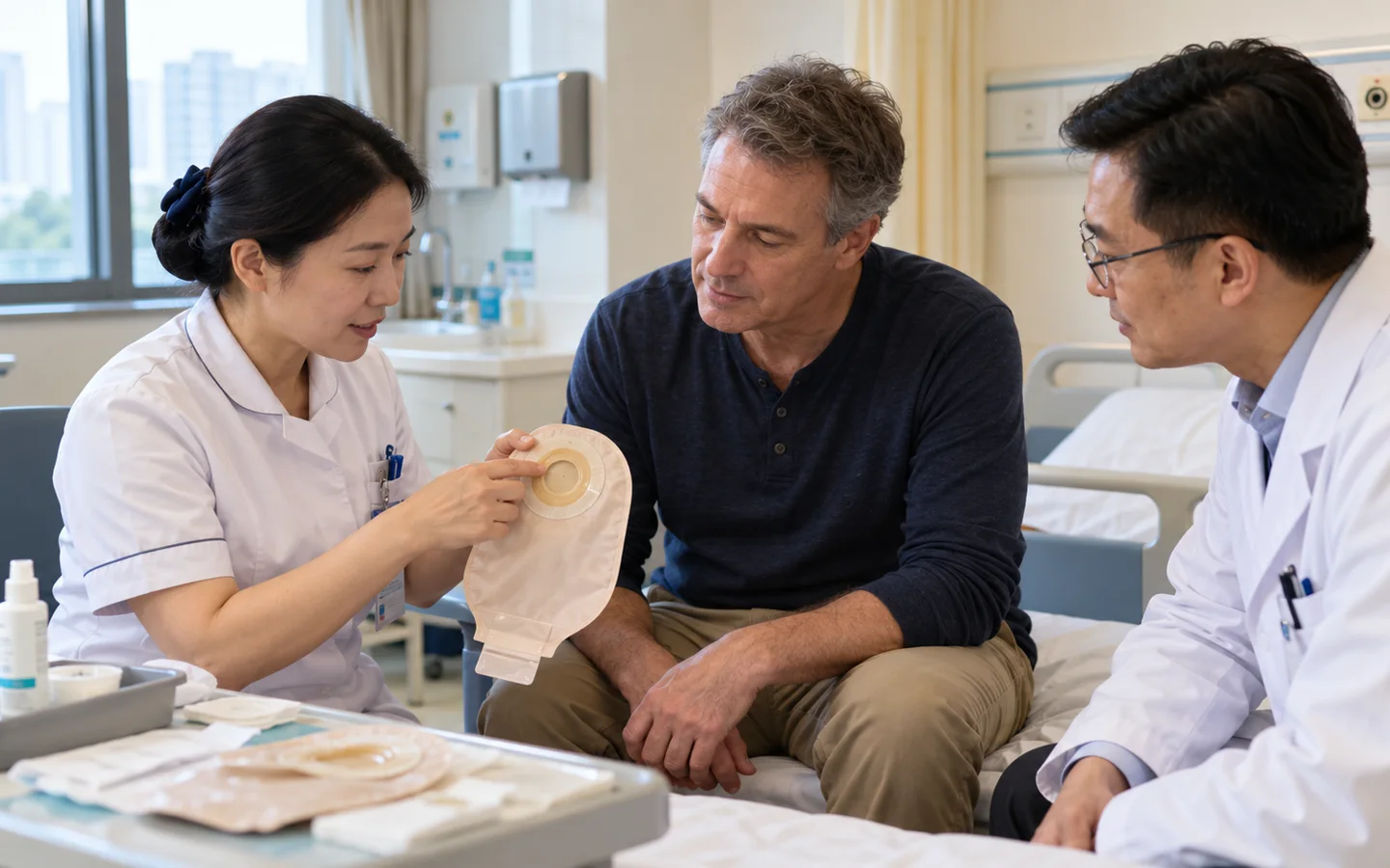 International patient learning practical urostomy pouch care with a specialist nurse after cystectomy