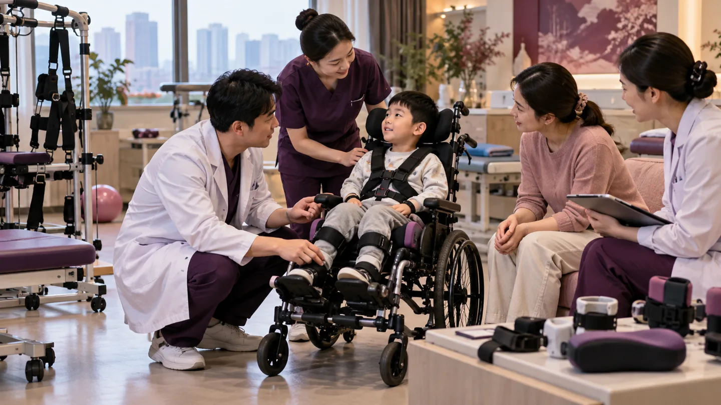 Chinese rehabilitation follow-up reviewing mobility equipment home goals and caregiver training