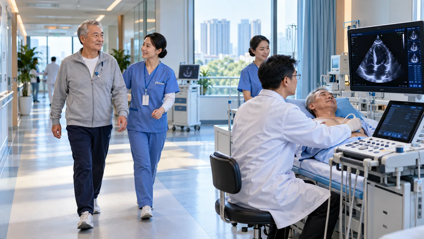 International patient walking with clinical supervision after transcatheter aortic valve replacement