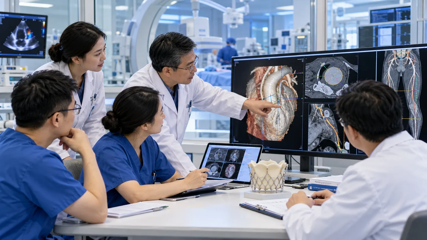 Chinese TAVR heart team planning valve size and vascular access from CT imaging