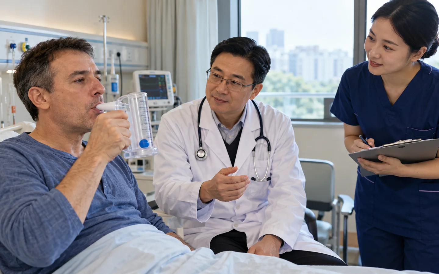 International patient completing respiratory strength and neurologic follow up after thymectomy