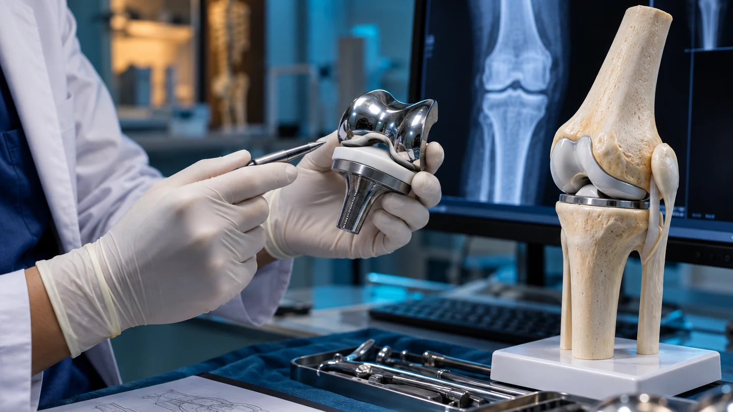 Knee implant components, an anatomical knee model and diagnostic imaging used during surgical planning