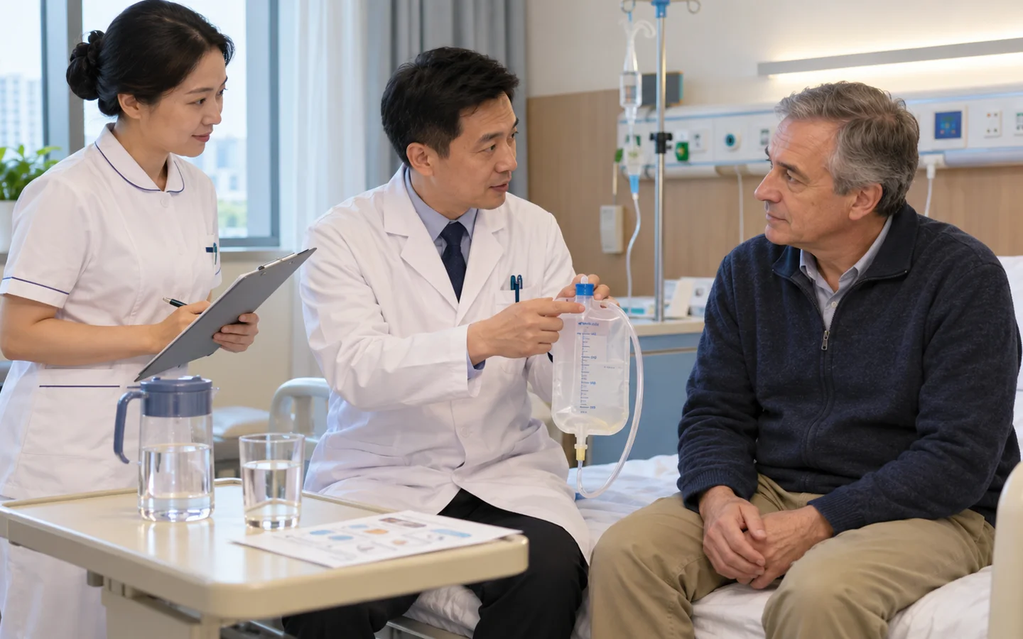 International adult patient reviewing catheter care hydration and voiding trial after TURP