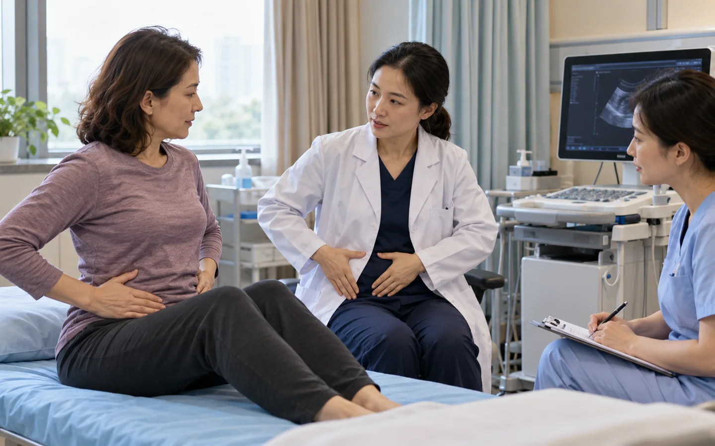 International adult patient practicing pelvic floor recovery and reviewing device use after continence surgery