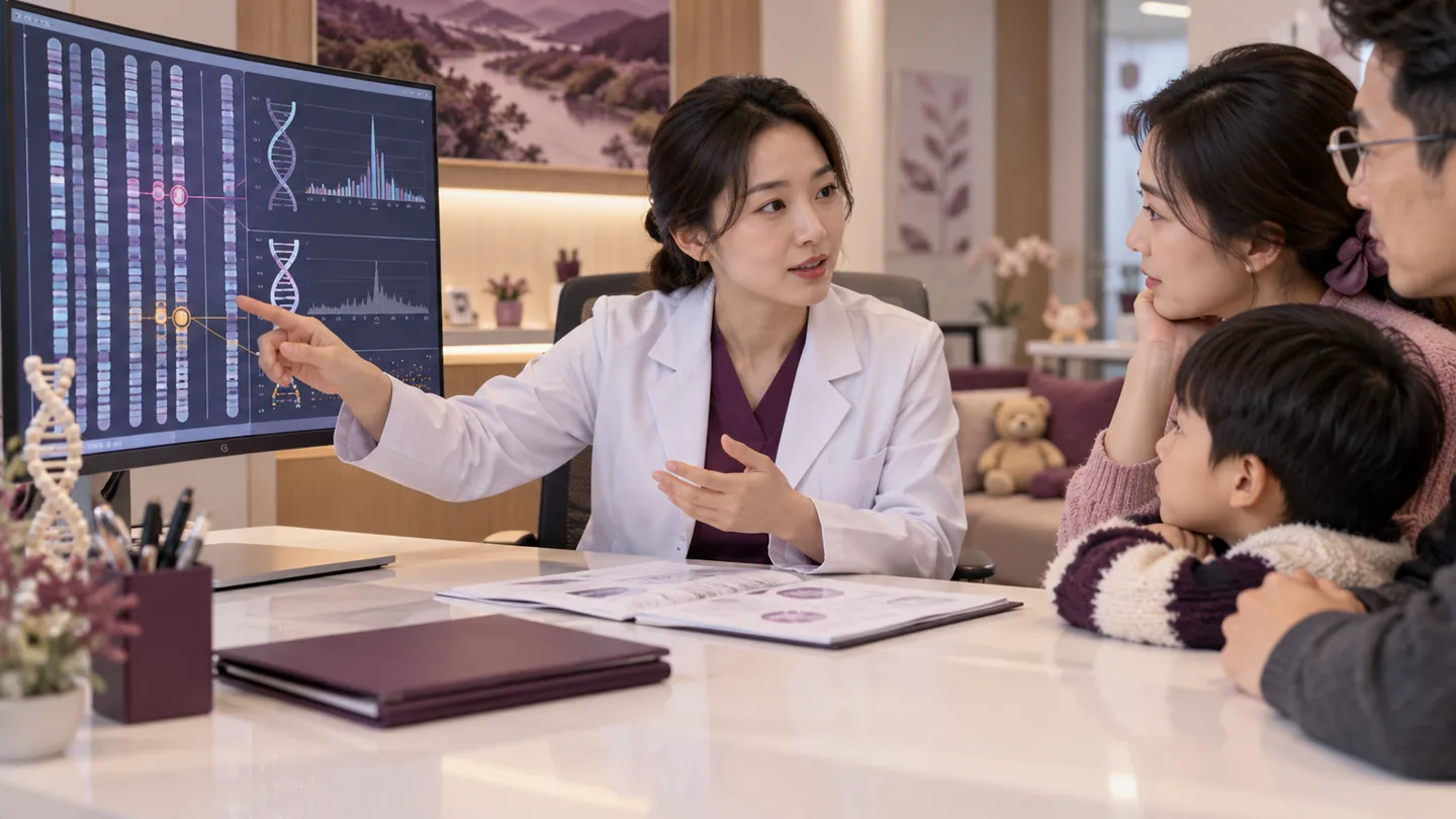 Chinese genetic counsellor discussing confirmed and uncertain whole genome findings